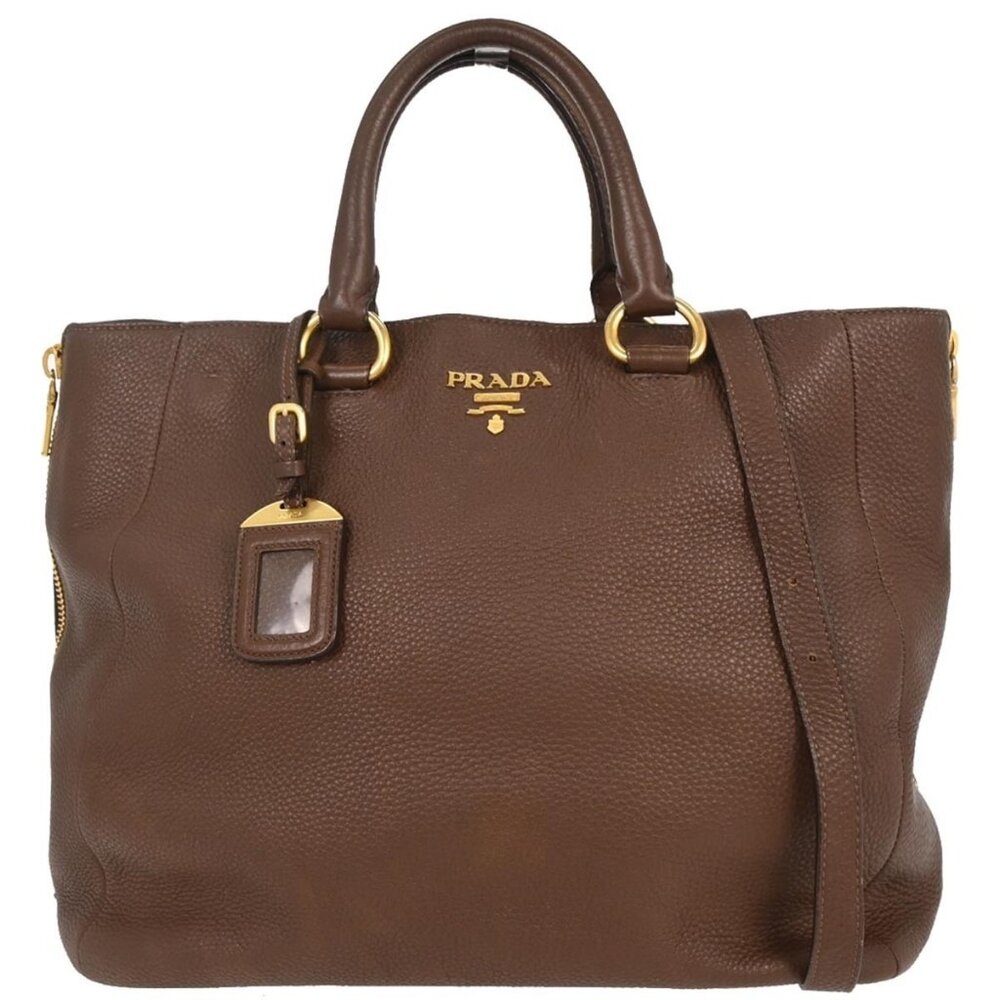Prada Brown Leather Tote Handbag 208 117253